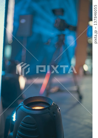 Stage Lighting and Professional Video Camera in Backstage with Copy Space 137846055