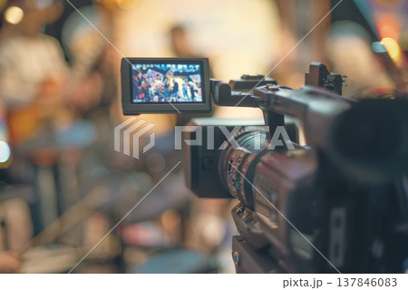 Professional Video Camera Recording Music Event with Copy Space 137846083