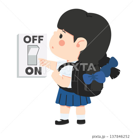 Girl Student Turning Off Light Switch 137846252