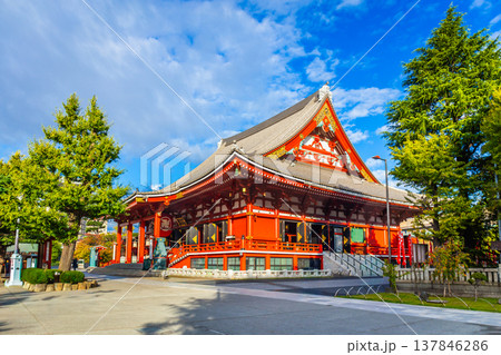 Sensoji Temple, symbolized by large red lanterns with light, are a popular destination at Tokyo Japan 137846286