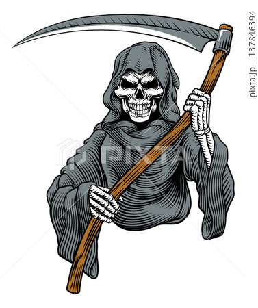 Grim Reaper Death Skeleton Vintage Woodcut Style Grim Reaper Death Skeleton Vintage Woodcut Style 137846394