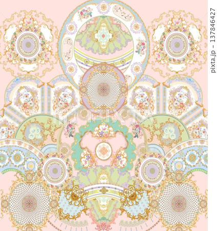 Collection of muted vintage floral and paisley seamless patterns with soft neutral tones 137846427