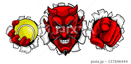 Devil Tennis Ball Sport Team Mascot Illustration Devil Tennis Ball Sport Team Mascot Illustration 137846444