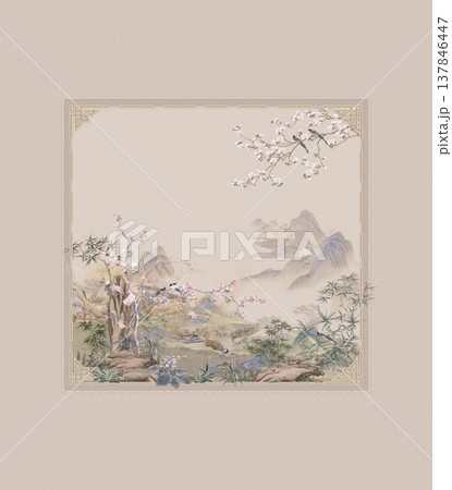 Collection of muted vintage floral and paisley seamless patterns with soft neutral tones 137846447