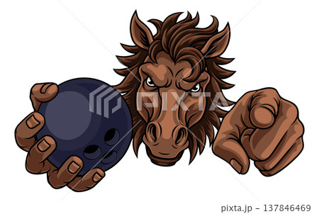 Horse Mustang Stallion Bowling Sports Team Mascot 137846469