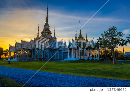 Wat Non Kum or Wat Luang Pho To in Sikhio District, Nakhon Ratchasima, Korat, Thailand is a symbolic place of temples in Thailand. At sunset 137846682