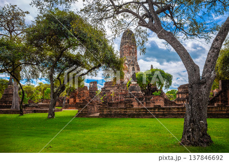 Wat Rama with trees in the Ayutthaya Historical Park It is a place and important tourist attraction near Bangkok, Thailand. 137846692