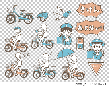 Blue ticket, bicycle-related violation illustration set 137846771