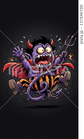 驚いて転ぶコミカルな悪魔キャラクターイラスト 137846780