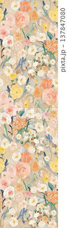 Collection of delicate watercolor floral seamless patterns with soft muted and pastel tones 137847080