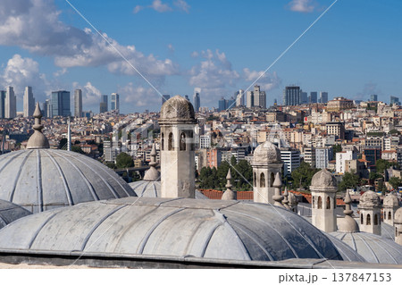 Traditional domes rise above the city, showcasing a blend of history and modernity along the Bosphorus, with a vibrant urban skyline in the background. Traditional domes rise above the city, showcasing a blend of history and modernity along the Bosphorus, with a vibrant urban skyline in the background. 137847153