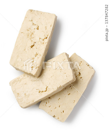 Fresh Tofu Slices Isolated on White Background. Top View 137847282