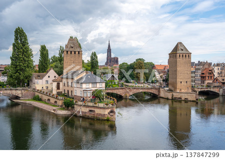 Ponts Couverts towers and canal in Strasbourg, France 137847299