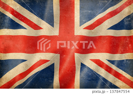 Old vintage flag of United Kingdom, worn and stained 137847554