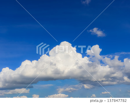 青空に山のような形の白い雲が浮かぶ光景 青空に山のような形の白い雲が浮かぶ光景 137847782