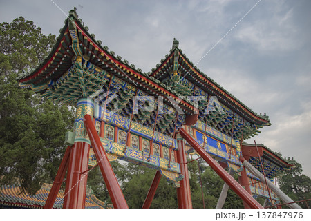Intricate Chinese Archway Paifang in Beihai Park Beijing with copy space 137847976