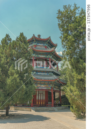 Traditional Chinese Pagoda in Summer Palace Beijing with copy space Traditional Chinese Pagoda in Summer Palace Beijing with copy space 137847996