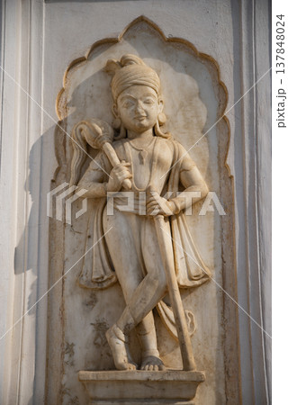Marble Dwarapala Sculpture at Hawa Mahal Palace in Jaipur India with Copy Space 137848024