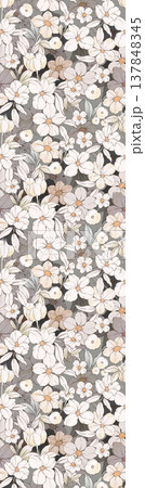 Collection of elegant floral and landscape seamless patterns with soft pastel and neutral tones 137848345