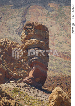 Iconic Roque Cinchado Rock Formation in Teide National Park Tenerife with Copy Space Iconic Roque Cinchado Rock Formation in Teide National Park Tenerife with Copy Space 137848663