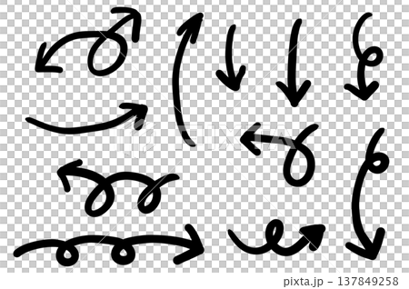 A set of black arrows drawn in monochrome ink. A set of black arrows drawn in monochrome ink. 137849258
