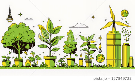エコとサステナビリティのビジネスコンセプト｜地球と再生可能エネルギーで考える環境問題イラスト
