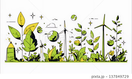 エコとサステナビリティのビジネスコンセプト｜地球と再生可能エネルギーで考える環境問題イラスト