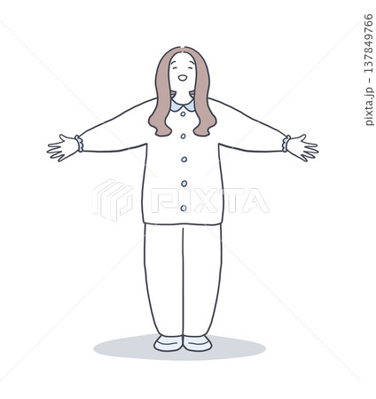 手を広げて深呼吸をする女性のイラスト素材 手を広げて深呼吸をする女性のイラスト素材 137849766