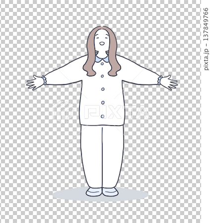 手を広げて深呼吸をする女性のイラスト素材 手を広げて深呼吸をする女性のイラスト素材 137849766