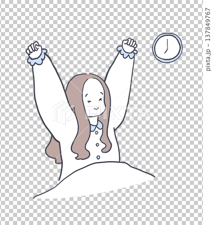 Illustration of a woman stretching after waking up in the morning 137849767
