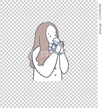 Illustration of a woman drinking hot water 137849769