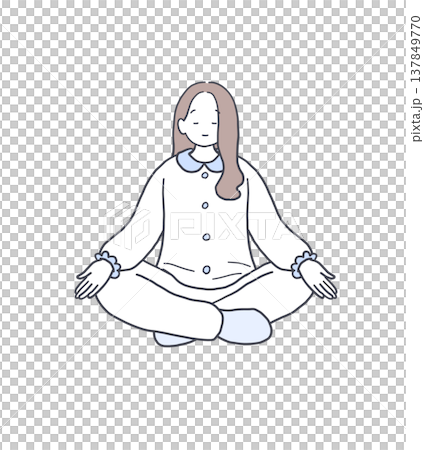 Illustration of a woman calming her mind through meditation. Illustration of a woman calming her mind through meditation. 137849770