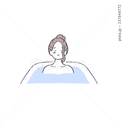 リラックスして湯船につかる女性のイラスト素材 リラックスして湯船につかる女性のイラスト素材 137849772