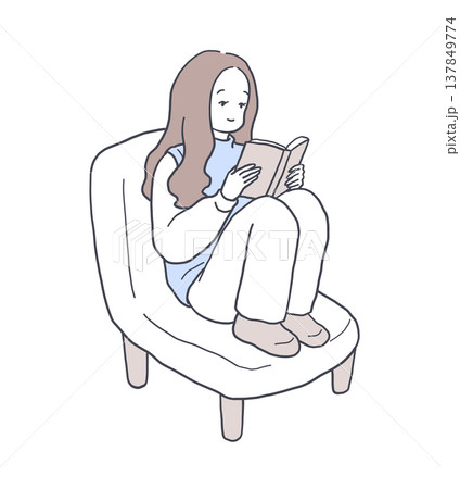 ソファに座って本を読む女性のイラスト素材 ソファに座って本を読む女性のイラスト素材 137849774