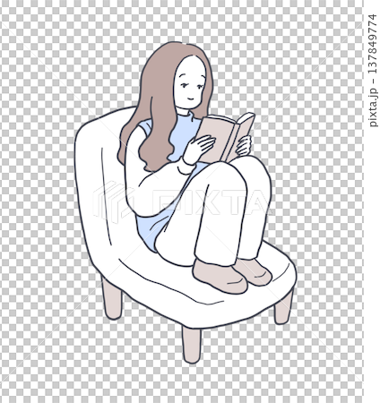 ソファに座って本を読む女性のイラスト素材 ソファに座って本を読む女性のイラスト素材 137849774