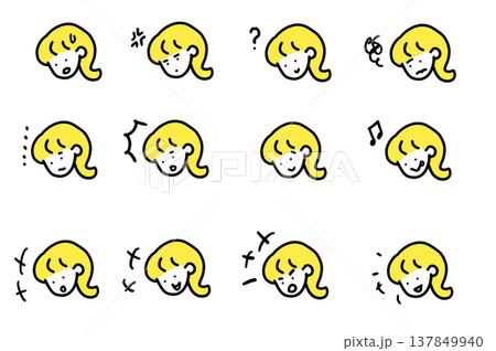 シンプルでかわいい女性顔アイコンセット 137849940