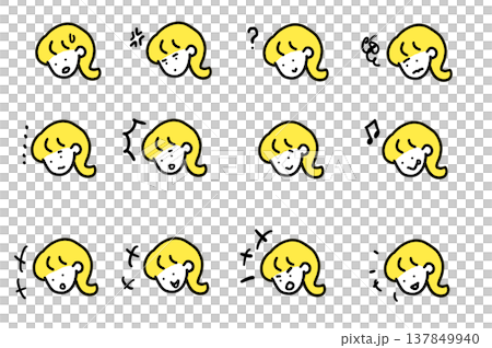 シンプルでかわいい女性顔アイコンセット 137849940