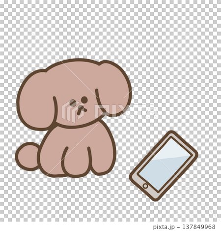 Illustration of a dog sitting and looking at a smartphone. Illustration of a dog sitting and looking at a smartphone. 137849968