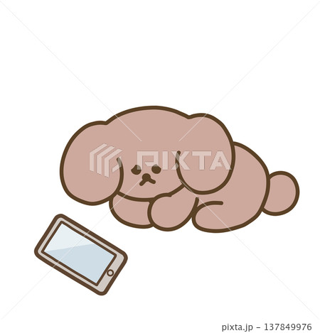 スマホを見て疲れている犬のイラスト 137849976