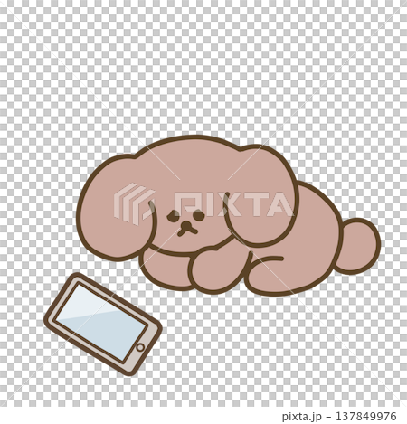 スマホを見て疲れている犬のイラスト 137849976