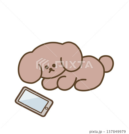 スマホを覗き込む犬のイラスト 137849979