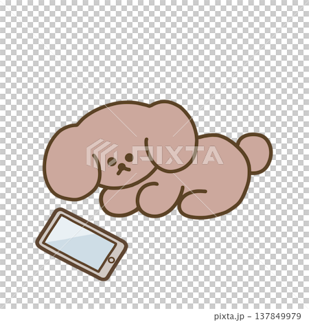 スマホを覗き込む犬のイラスト 137849979