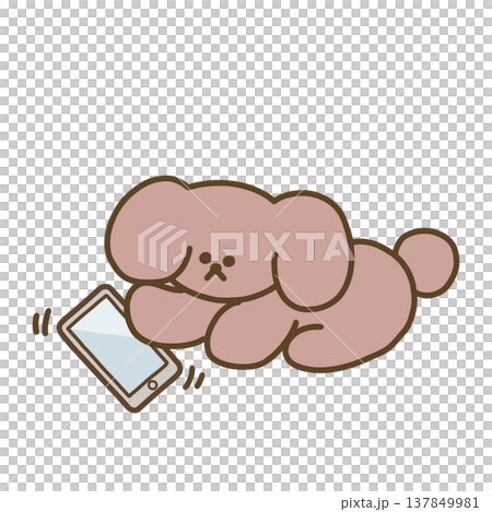 スマホを操作する犬のイラスト(タップ) スマホを操作する犬のイラスト(タップ) 137849981