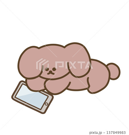 スマホを見ながらダラダラする犬のイラスト 137849983