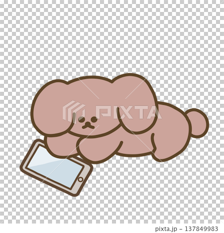 スマホを見ながらダラダラする犬のイラスト 137849983