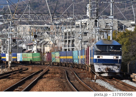 さくら夙川駅を通過する 上り 長大編成貨物列車 さくら夙川駅を通過する 上り 長大編成貨物列車 137850566