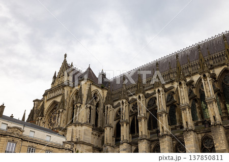 Reims, Marne, Grand-Est, France, August, 28th, 2025, Champagne Area, Historic cathedral front with 137850811