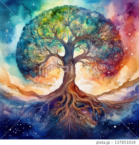 Tree of life watercolor universe spiritual concept painting Tree of life watercolor universe spiritual concept painting 137851019