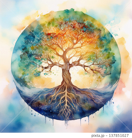Tree of life watercolor painting symbolizing interconnectedness 137851027