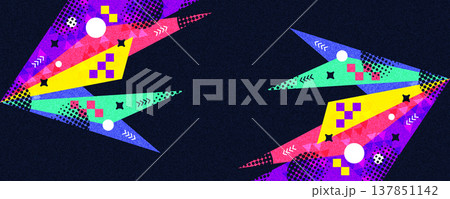 Colorful Memphis Background with Bold Geometric Shapes and Halftone Patterns. Suitable for Banner and Poster Design of Sports, Games, or Kids Events Colorful Memphis Background with Bold Geometric Shapes and Halftone Patterns. Suitable for Banner and Poster Design of Sports, Games, or Kids Events 137851142